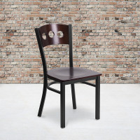 Flash Furniture XU-DG-6Y2B-WAL-MTL-GG HERCULES Series Black Decorative 3 Circle Back Metal Restaurant Chair - Walnut Wood Back & Seat
